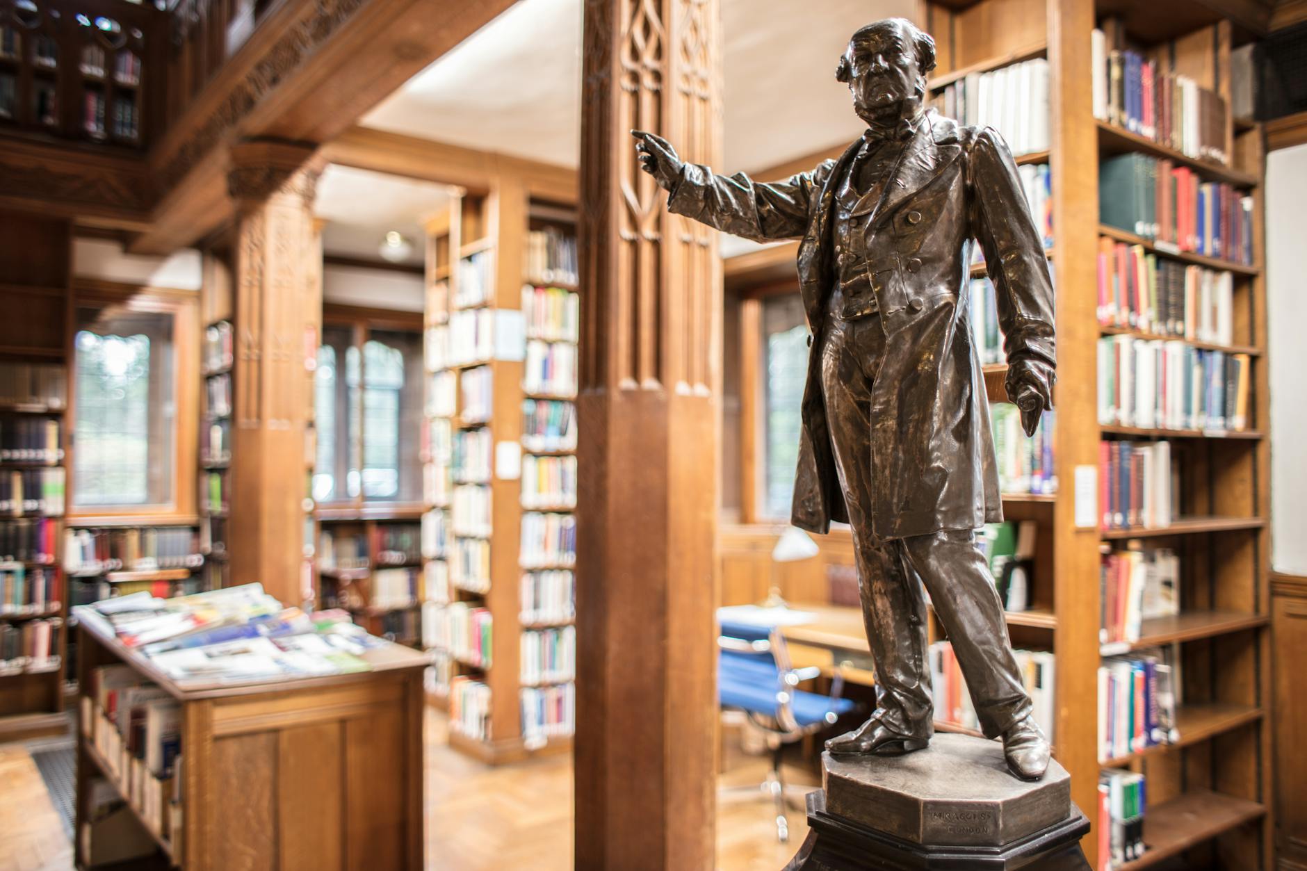 classic library interior with historic statue